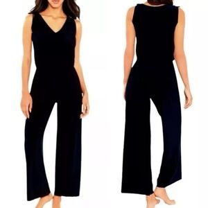 ANTHROPOLOGIE DREW Black Sleeveless Flare Wide Leg Elastic Waist Jumpsuit Size S